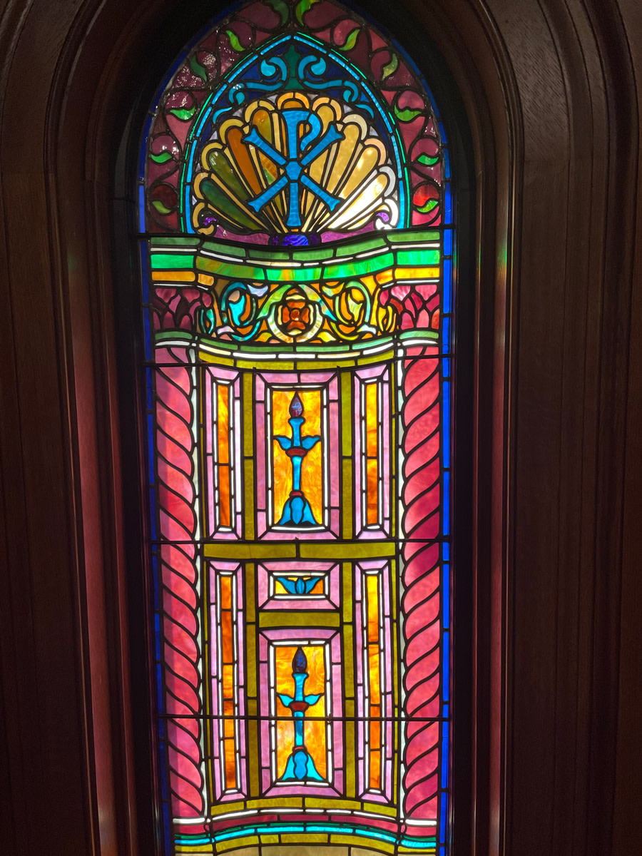 John LaFarge stained glass at Salve Regina's chapel.